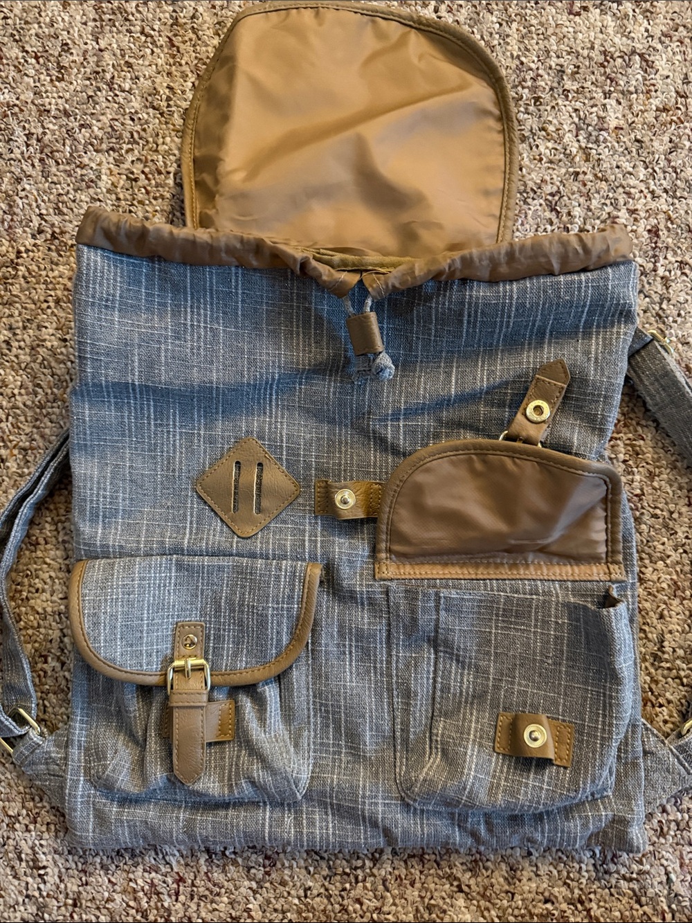 Mossimo Supply Co. Blue-Gray Backpack with Brown Trim